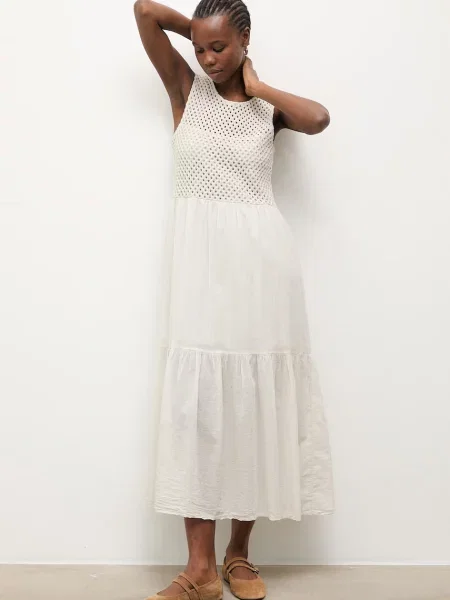 Answear.LAB sukienka babydoll beżowa