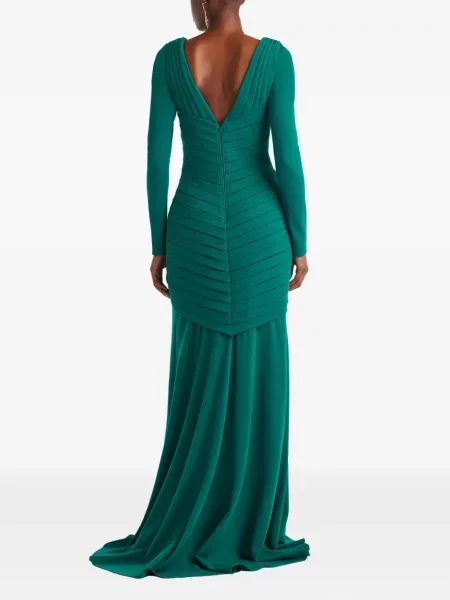 Rochie maxi Tadashi Shoji plisată lungă de costum verde