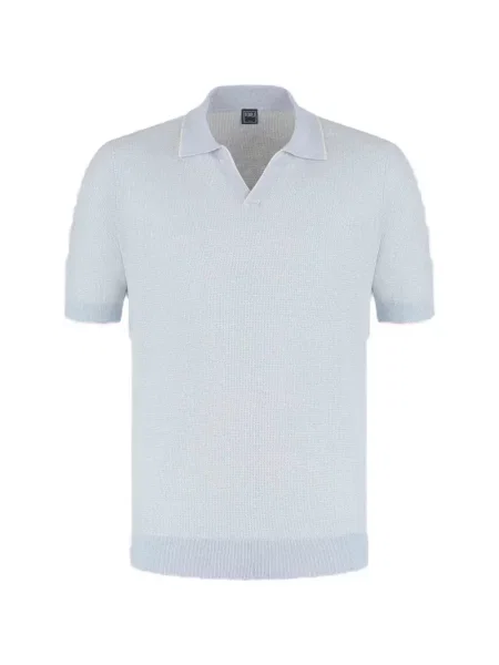 Плетена поло тениска Fedeli с V-образно деколте синьо