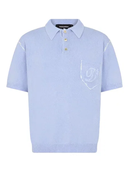Tricou polo Dsquared2 cu broderie scurt albastru
