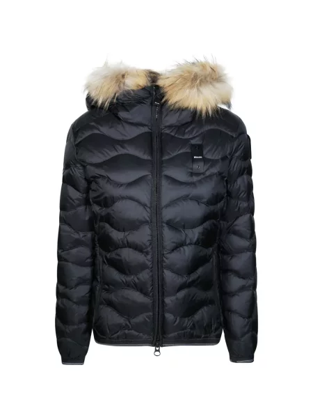 Palton de blană Blauer cu glugă cu blană negru