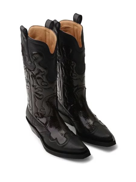 Botine Ganni cu broderie cowboy maro