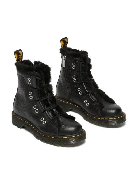 Шкіряні черевики Dr. Martens LTT Fur Lined на платформі злегка утеплені чорний