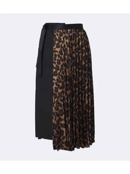 Fustă midi Sacai cu imagine cu model leopard negru