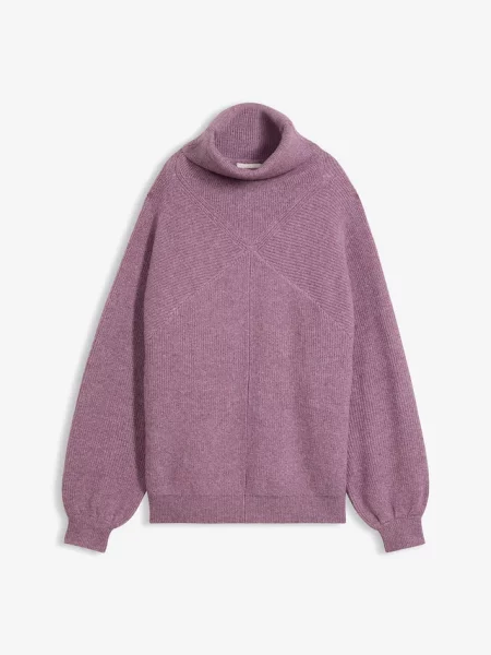 Sweter z golfem z rękawami typu bufki fioletowy