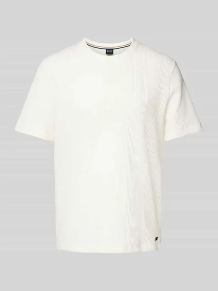 T-shirt z prążkowanym okrągłym dekoltem biała