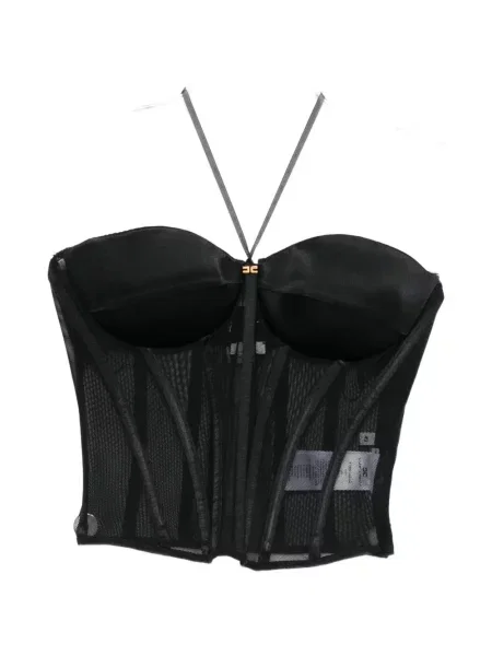 Top Elisabetta Franchi plasă tip corset negru