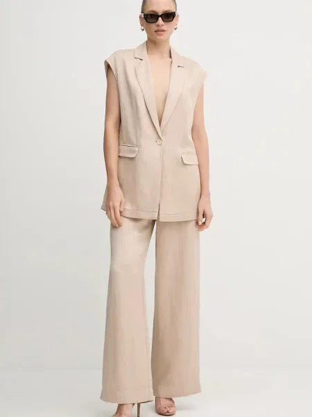 Жилетка з домішкою льону Marc Aurel однобортний бежевий