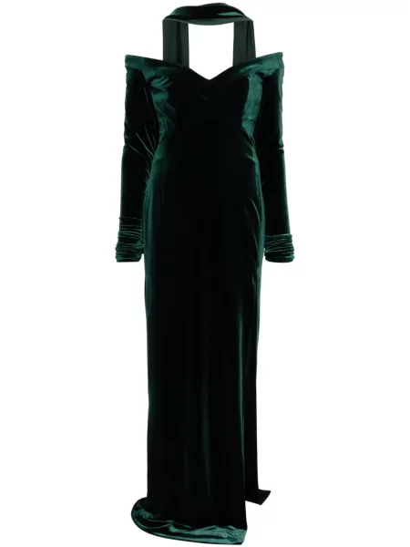 Rochie maxi Saiid Kobeisy de catifea lungă de costum verde