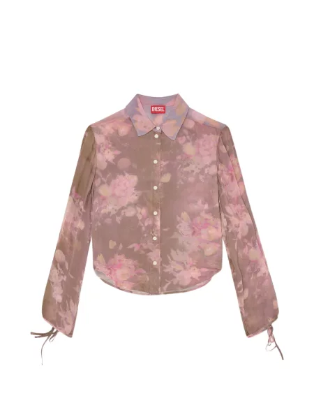 Cămașă Diesel din șifon cu model floral cu imagine maro