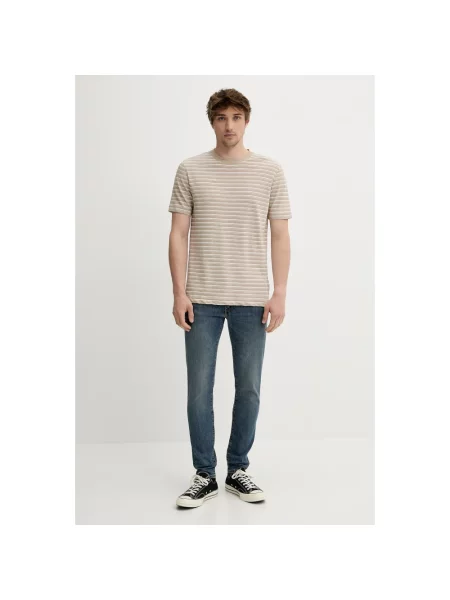 Marc O'Polo t-shirt z domieszką lnu wzorzysty brązowy