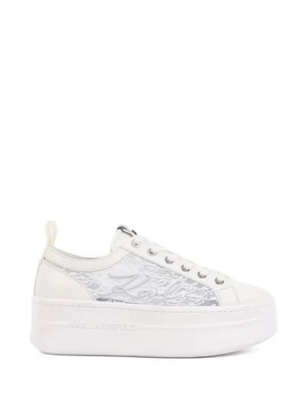 Sneakerși Karl Lagerfeld cu platformă din dantelă alb