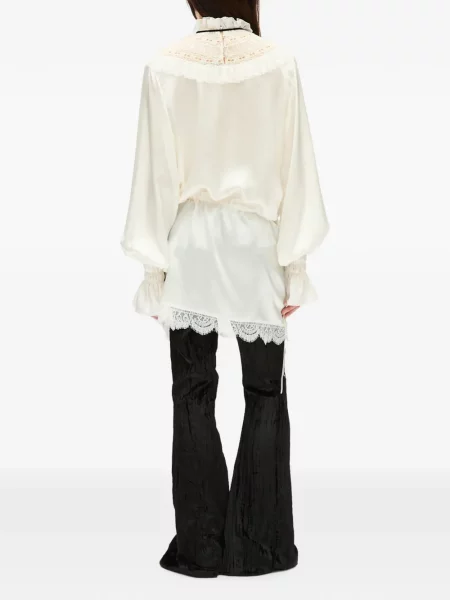 Rochie mini Ann Demeulemeester cu volane din dantelă alb