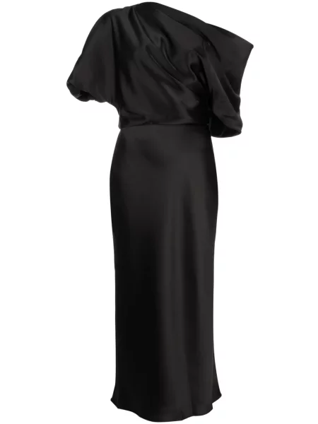 Rochie midi Amsale drapată până la genunchi de costum negru