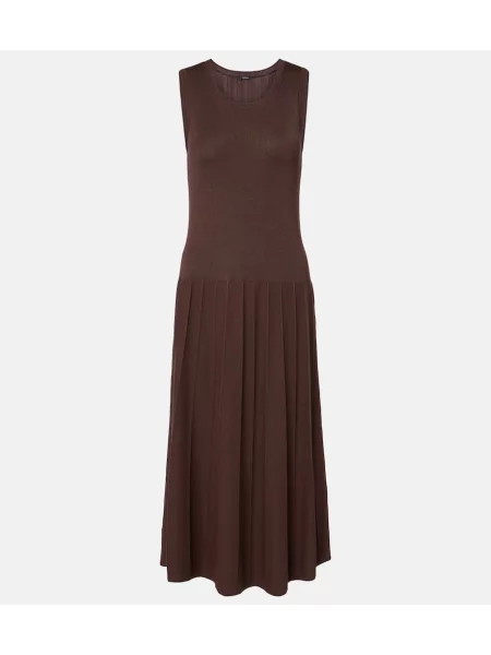 Rochie midi Joseph plisată până la genunchi de costum maro