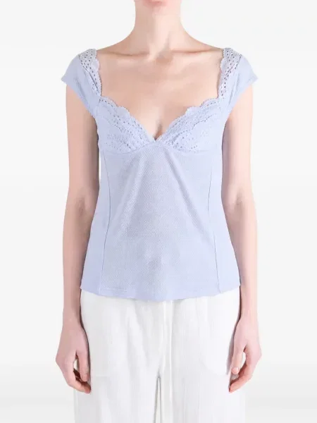 Tričko Free People s výstřihem do v modré