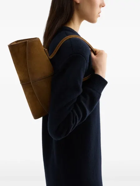 Geantă Jil Sander din piele de căprioară maro