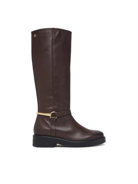 Tommy Hilfiger Μπότες Ιππασίας Th Stud Leather Knee Riding Boot καφέ