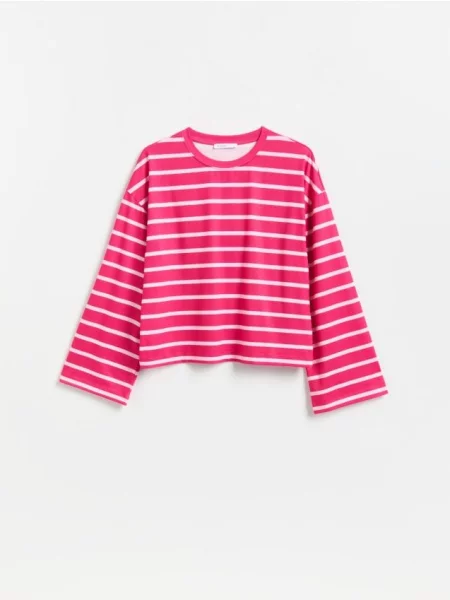 Reserved Tricou în dungi cu mânecă lungă roz-fuchsia roz