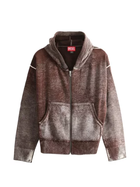 Cardigan Diesel de lână cu glugă cu imagine maro