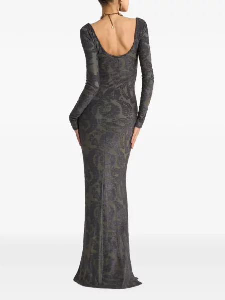 Lung rochie Etro cu model paisley din jacard verde