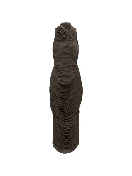 Rochie midi Magda Butrym cu model floral cu volane maro