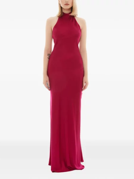 Rochie maxi Tessitura Body Couture cu legături cu gât halter roz
