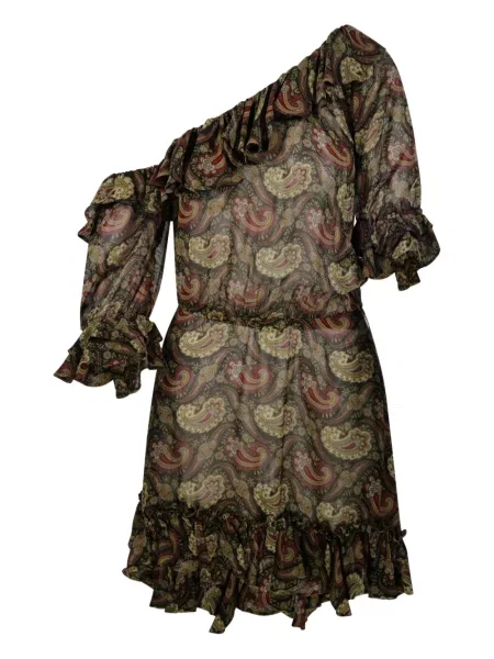 Sukienka mini Saint Laurent z nadrukiem z wzorem paisley garniturowa zielona