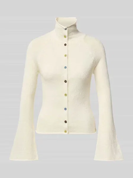 Kardigan w kroju slim fit ze zrolowanym brzegiem model FOLKLORE' Daisy Street biały