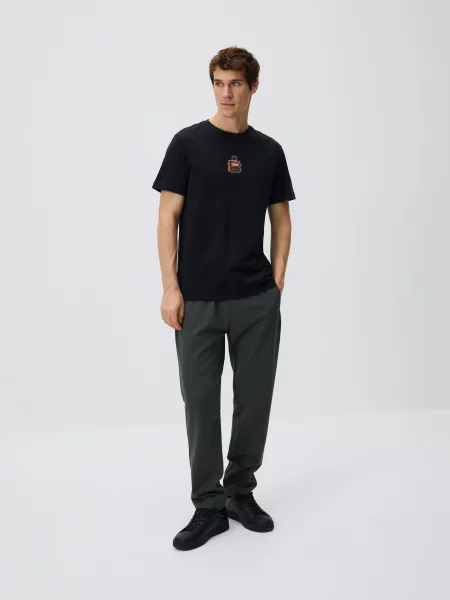 Reserved Футболка regular fit з мерсеризованої чорний