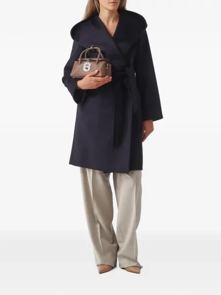 Cu centură palton Max Mara cu glugă albastru