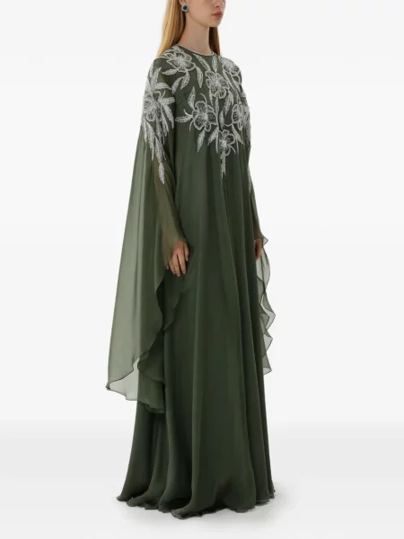 Rochie maxi Dina Melwani cu model floral verde