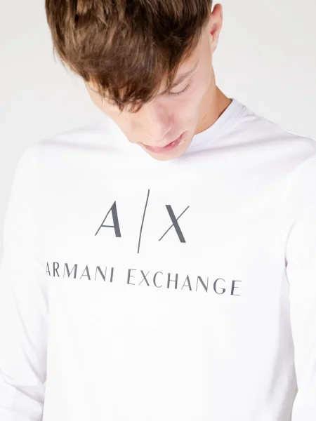 Bluzka z długim rękawem Armani Exchange z logo biała