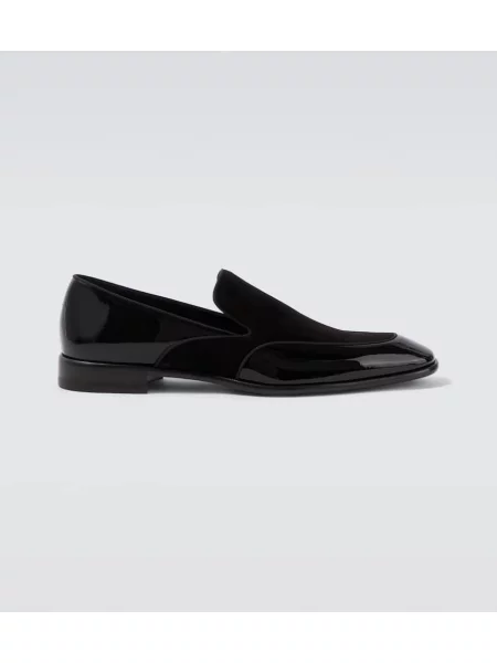Pantofi loafer Christian Louboutin din piele de căprioară de lac negru