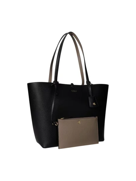 Torba shopper z materiału skóropodobnego Lauren Ralph Lauren czarna