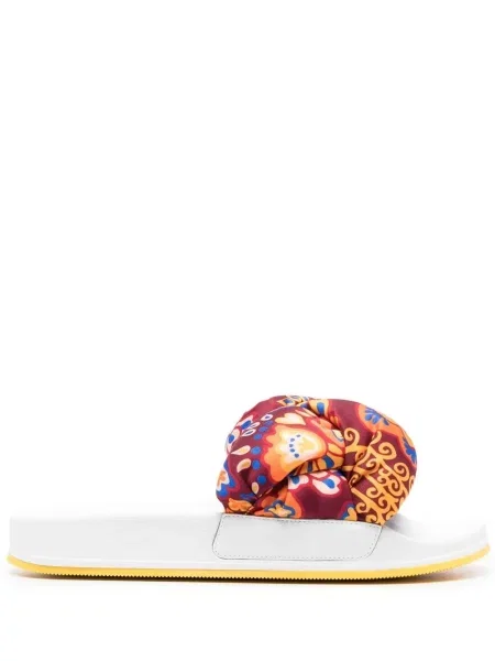 Papuci La Doublej cu broderie alb