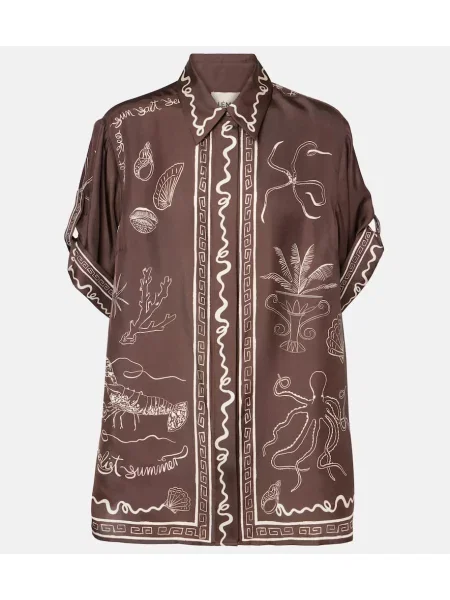 Cămașă Alemais de mătase cu imagine maro