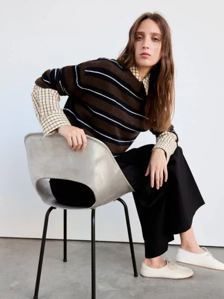 Sweter w pasy okrągły dekolt Kobieta XXS MANGO brązowy