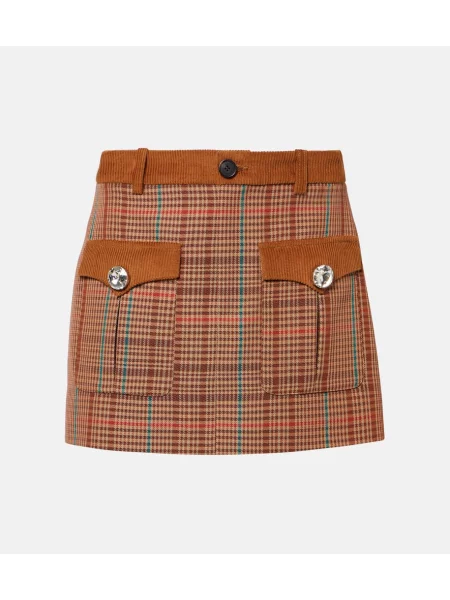 Spódnica Area wełniana w kratkę brązowa