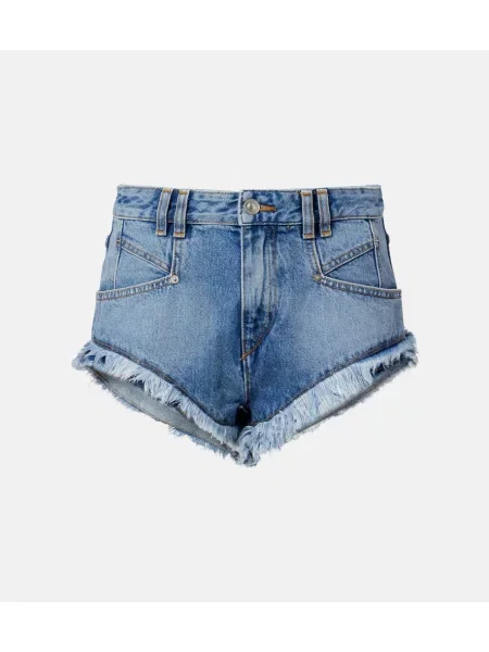 Pantaloni scurți din denim Isabel Marant cu talie înaltă albastru