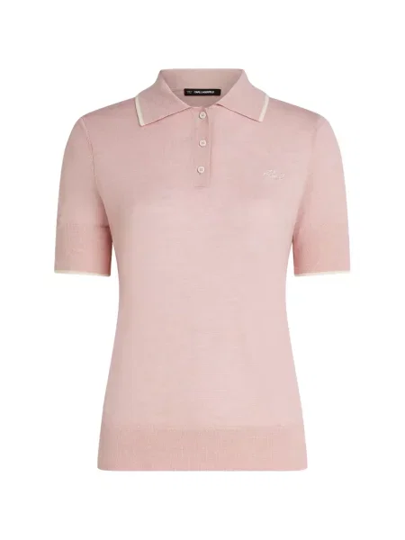 Tricou polo Karl Lagerfeld de lână roz
