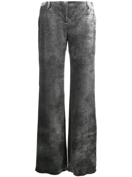 Pantaloni Alberta Ferretti cu talie joasă de catifea argintiu