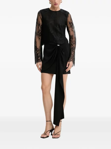 Lung top Bardot din dantelă negru