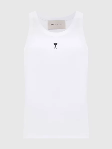 Топ в рубчик з вишивкою Ami Paris білий