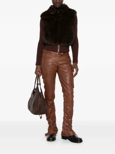 Pantaloni Miu Miu din piele maro
