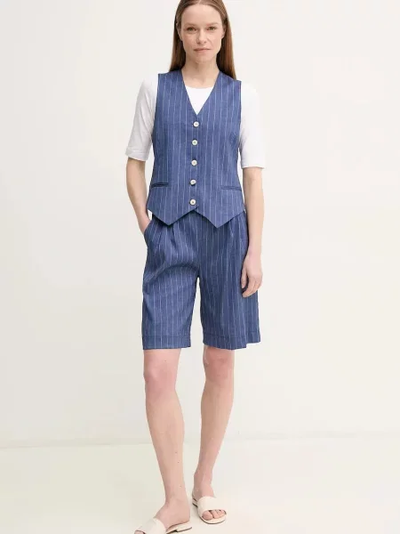 Шорти з домішкою льону La Petite Française SOLANGE візерунок висока посадка SOLANGE синій