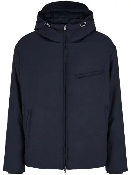Geacă Emporio Armani cu glugă albastru