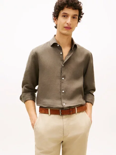 Tommy Hilfiger Tailored koszula lniana Mężczyźni Slim Fit len S zielony