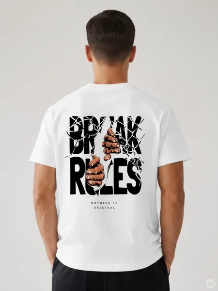 T-shirt oversize z nadrukiem Break Rules czarny