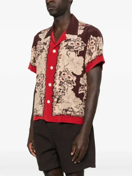 Kratak košulja Bode s cvjetnim printom s printom crvena